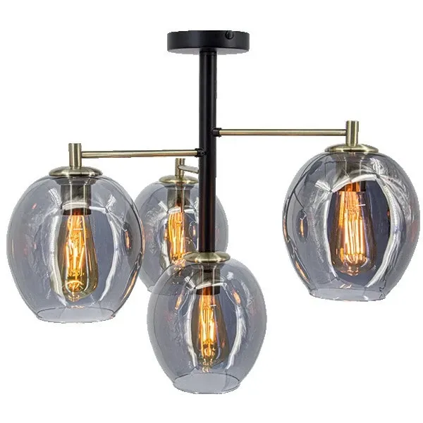 Cena promocyjna Plafon metalowy czarno-mosiężny z 4 szklanymi kloszami 2214/4 BL 21QG z serii ARES - Lampy Elem